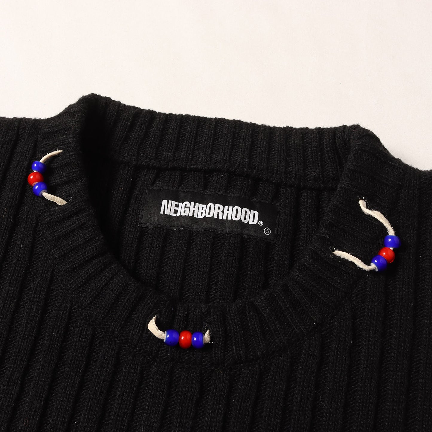 20AW 革紐ビーズ付き クルーネック リブ編み ニット (RIB/EA-KNIT.LS)