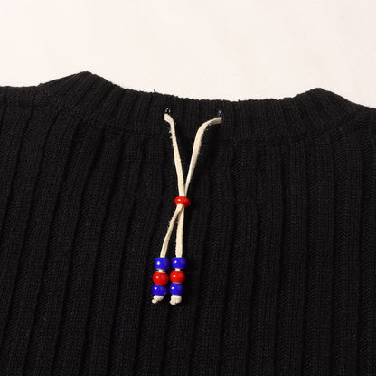 20AW 革紐ビーズ付き クルーネック リブ編み ニット (RIB/EA-KNIT.LS)