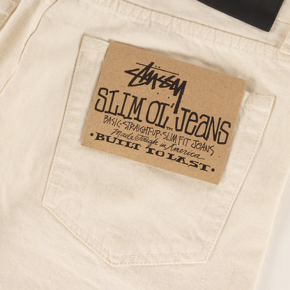 5ポケット ボタンフライ スリム デニムパンツ (DISTRESSED WASHED DENIM JEANS)