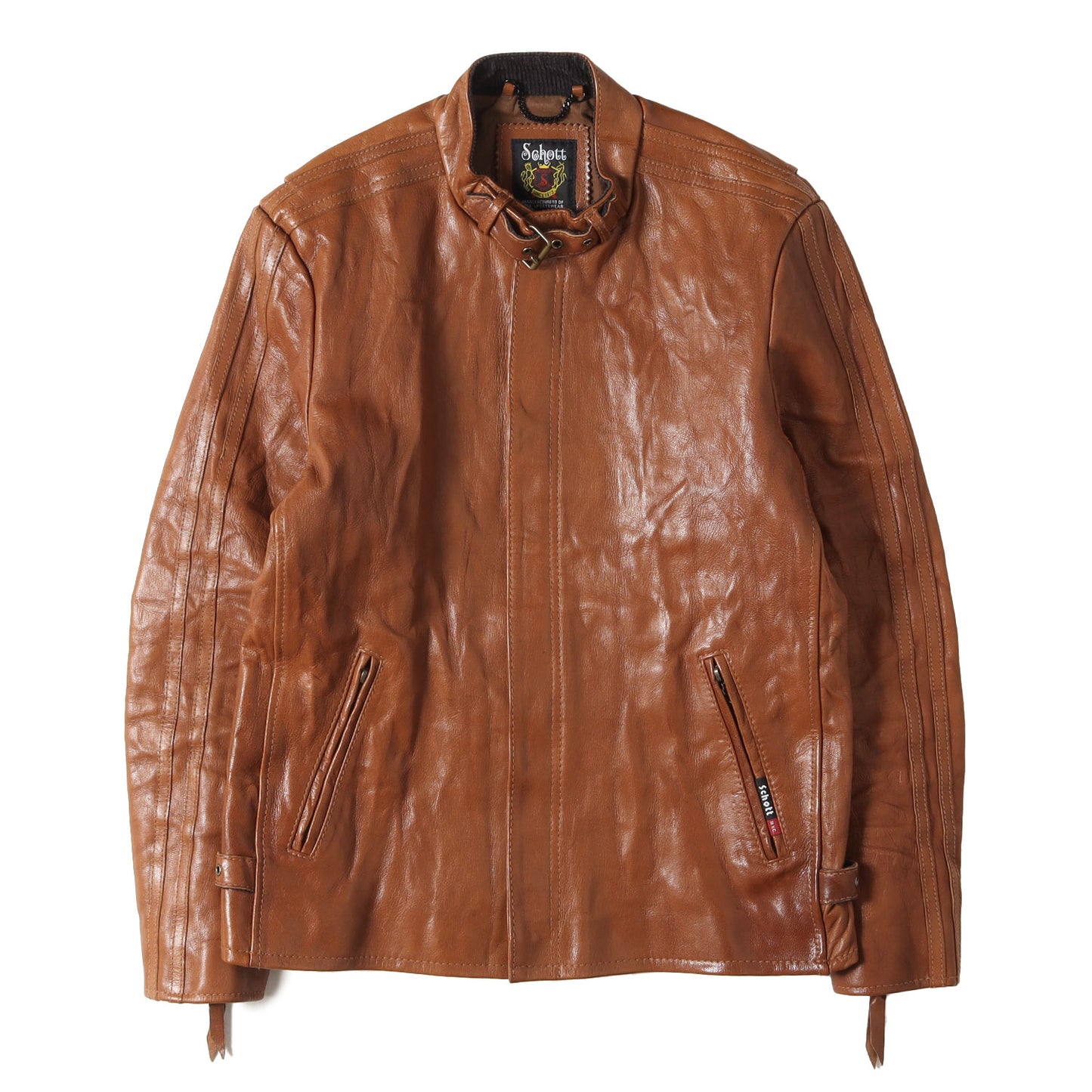 裏地ボーダー柄 ゴートレザー ライダース ジャケット (GOAT SKIN CLASSIC RACER LEATHER JACKET)