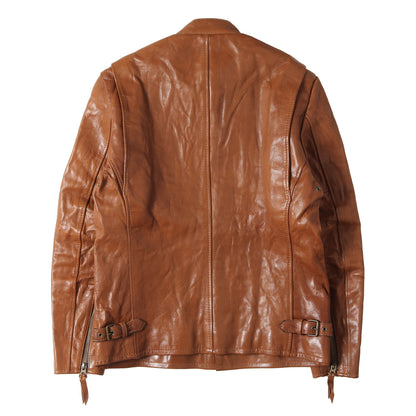 裏地ボーダー柄 ゴートレザー ライダース ジャケット (GOAT SKIN CLASSIC RACER LEATHER JACKET)