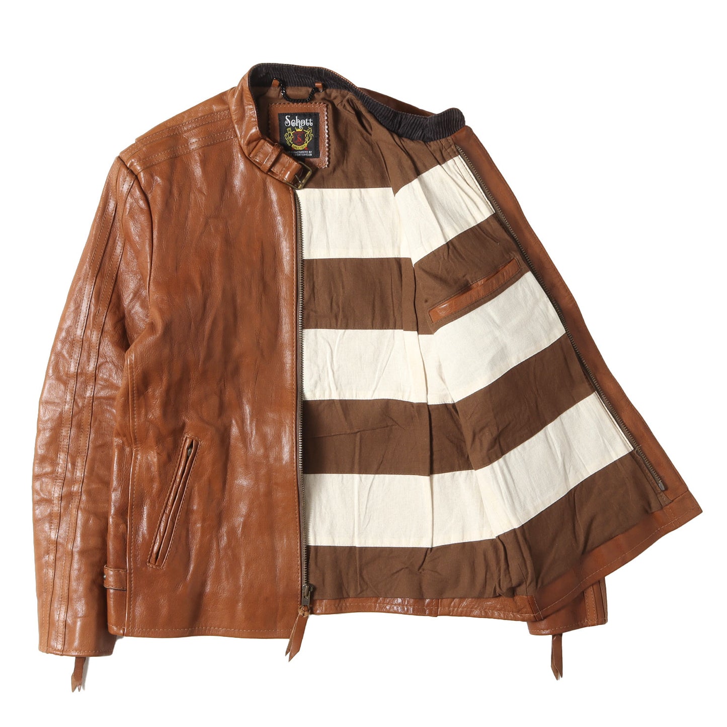 裏地ボーダー柄 ゴートレザー ライダース ジャケット (GOAT SKIN CLASSIC RACER LEATHER JACKET)