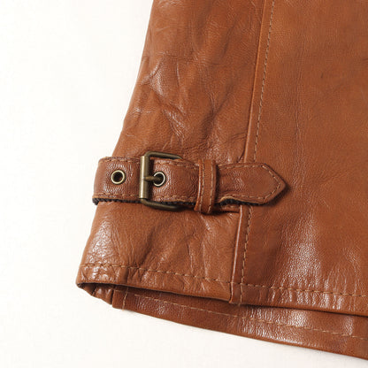 裏地ボーダー柄 ゴートレザー ライダース ジャケット (GOAT SKIN CLASSIC RACER LEATHER JACKET)
