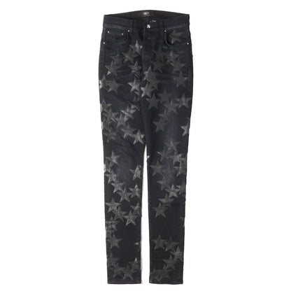 ×CHEMIST ダメージウォッシュ加工 スターレザーパッチ ストレッチ スキニーデニム パンツ (CHEMIST STAR JEAN)