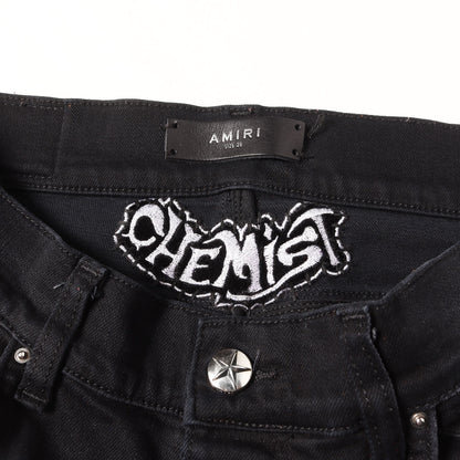 ×CHEMIST ダメージウォッシュ加工 スターレザーパッチ ストレッチ スキニーデニム パンツ (CHEMIST STAR JEAN)