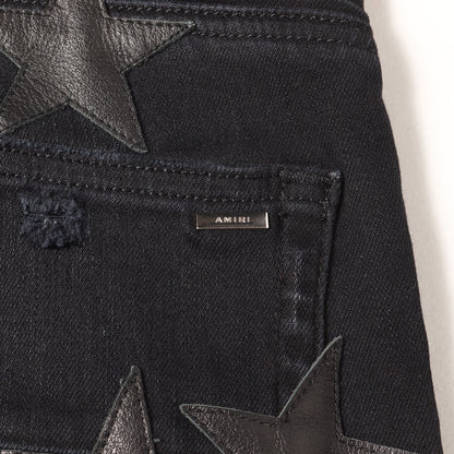 ×CHEMIST ダメージウォッシュ加工 スターレザーパッチ ストレッチ スキニーデニム パンツ (CHEMIST STAR JEAN)