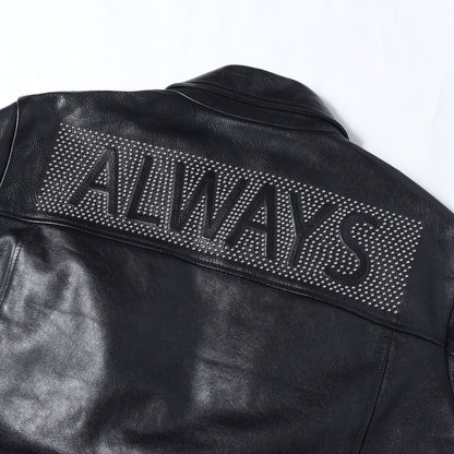 ALWAYS スタッズ レザー シングル ライダース ジャケット (ALWAYS studded leather jacket)