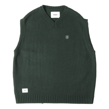 22AW ロゴマーク刺繍 アクリル Vネック ニットベスト (DITCH / VEST / ACRYLIC. CRST)