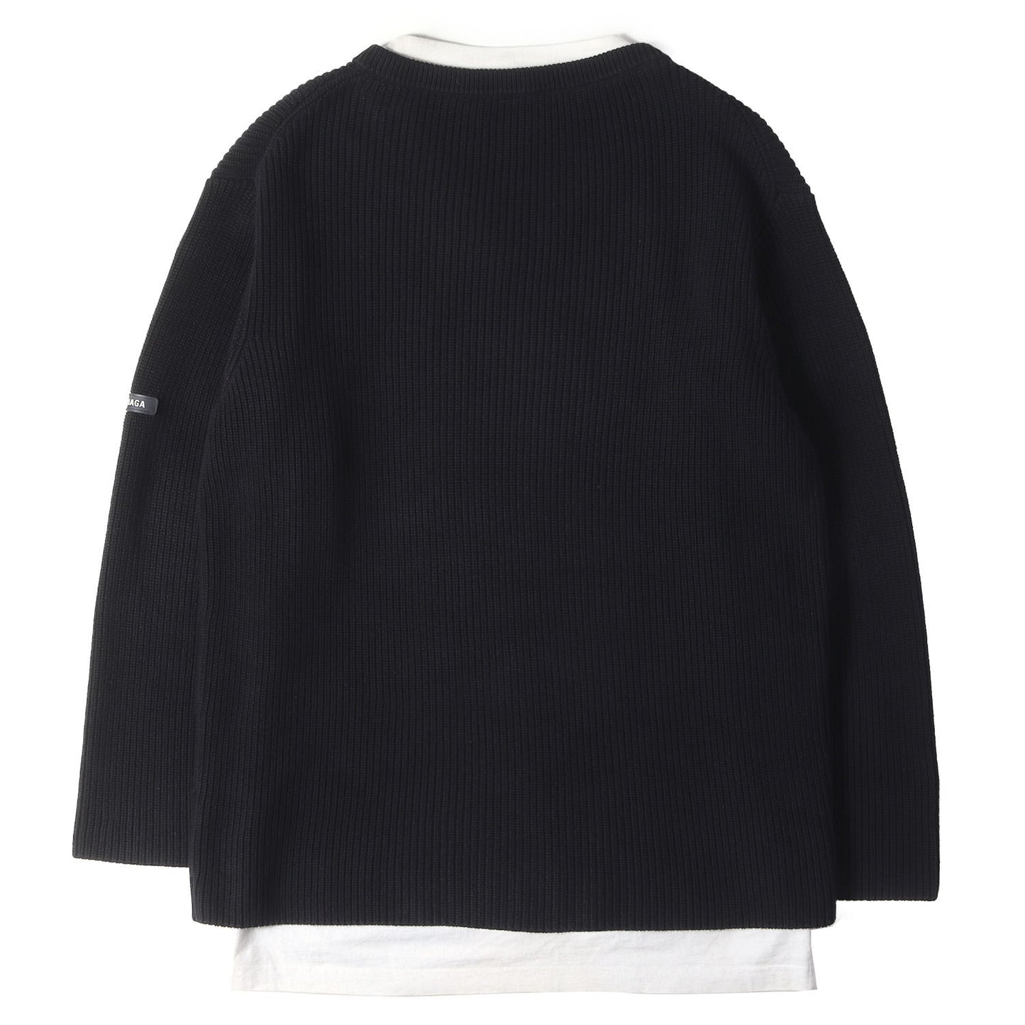 ラバーパッチ付き Tシャツ レイヤード Vネック コットン リブ ニット (Layered V-neck Sweater)
