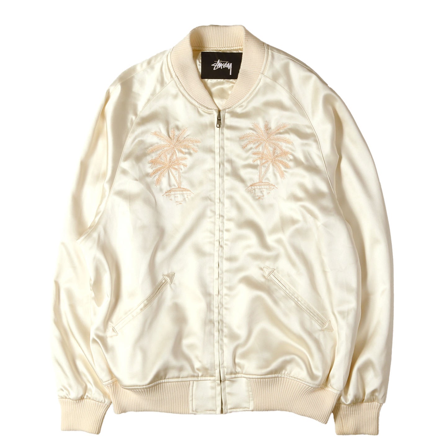 パームツリー / ストックロゴ 刺繍 フルジップ サテン スカジャン (Satin Palm Jacket)