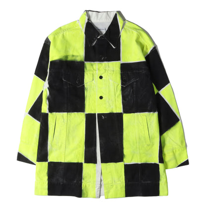 ハンドペイント チェッカー オーバーサイズ デニム トラッカージャケット (HAND PAINTED DENIM JACKET)