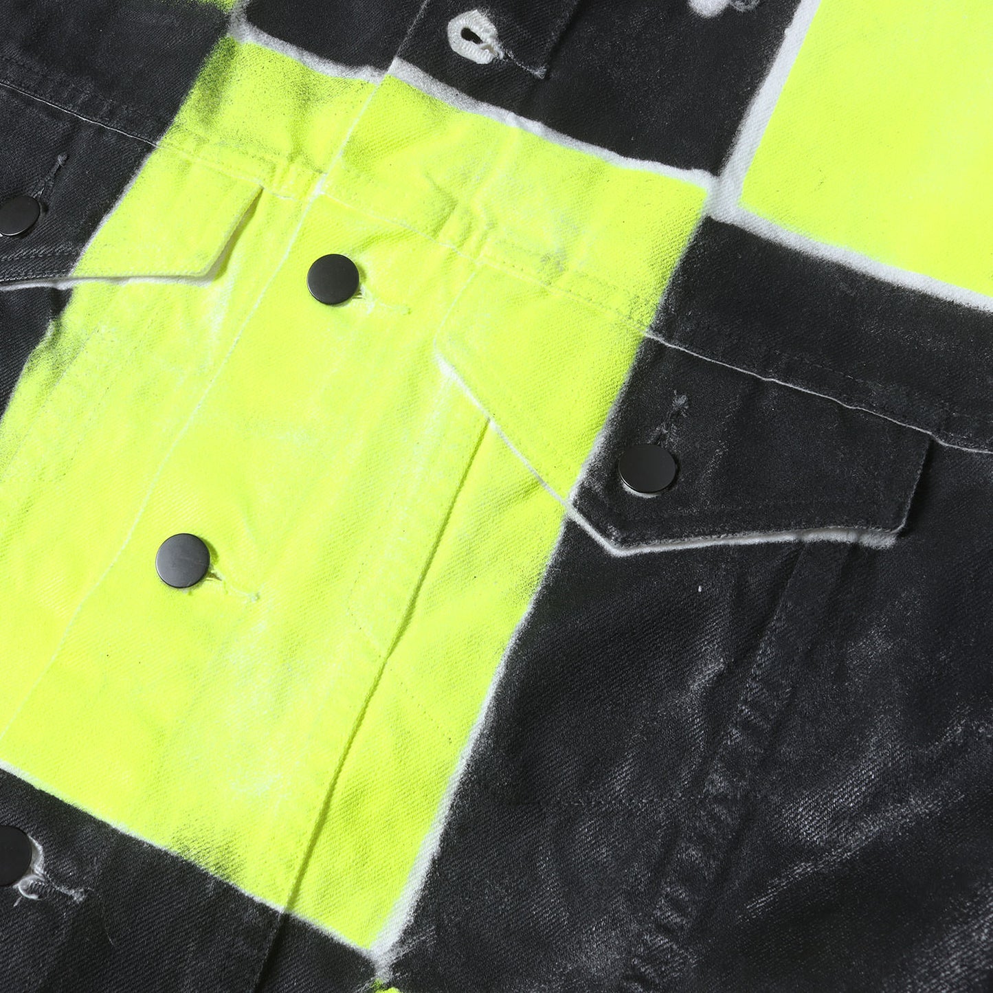 ハンドペイント チェッカー オーバーサイズ デニム トラッカージャケット (HAND PAINTED DENIM JACKET)