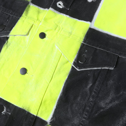 ハンドペイント チェッカー オーバーサイズ デニム トラッカージャケット (HAND PAINTED DENIM JACKET)