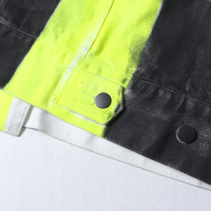 ハンドペイント チェッカー オーバーサイズ デニム トラッカージャケット (HAND PAINTED DENIM JACKET)