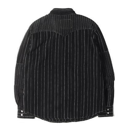 ×DENIM TEARS アイコンパッチ ストライプステッチ カラーデニム ウエスタン シャツ