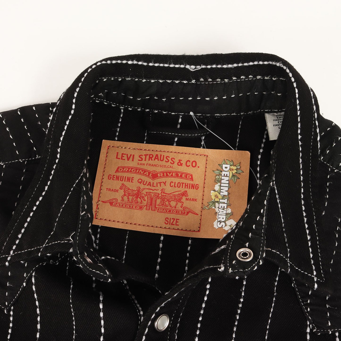 ×DENIM TEARS アイコンパッチ ストライプステッチ カラーデニム ウエスタン シャツ