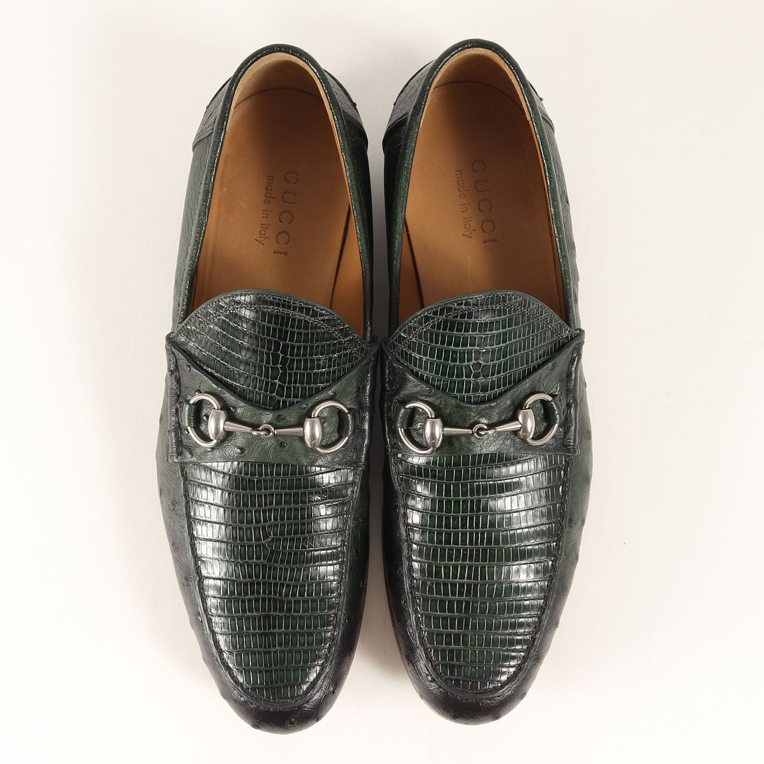 【完売美品】 GUCCI ホースビット 茶 銀 40　1/2 26.5〜7cm GUCCI (グッチ) リザード×オーストリッチ ホースビット