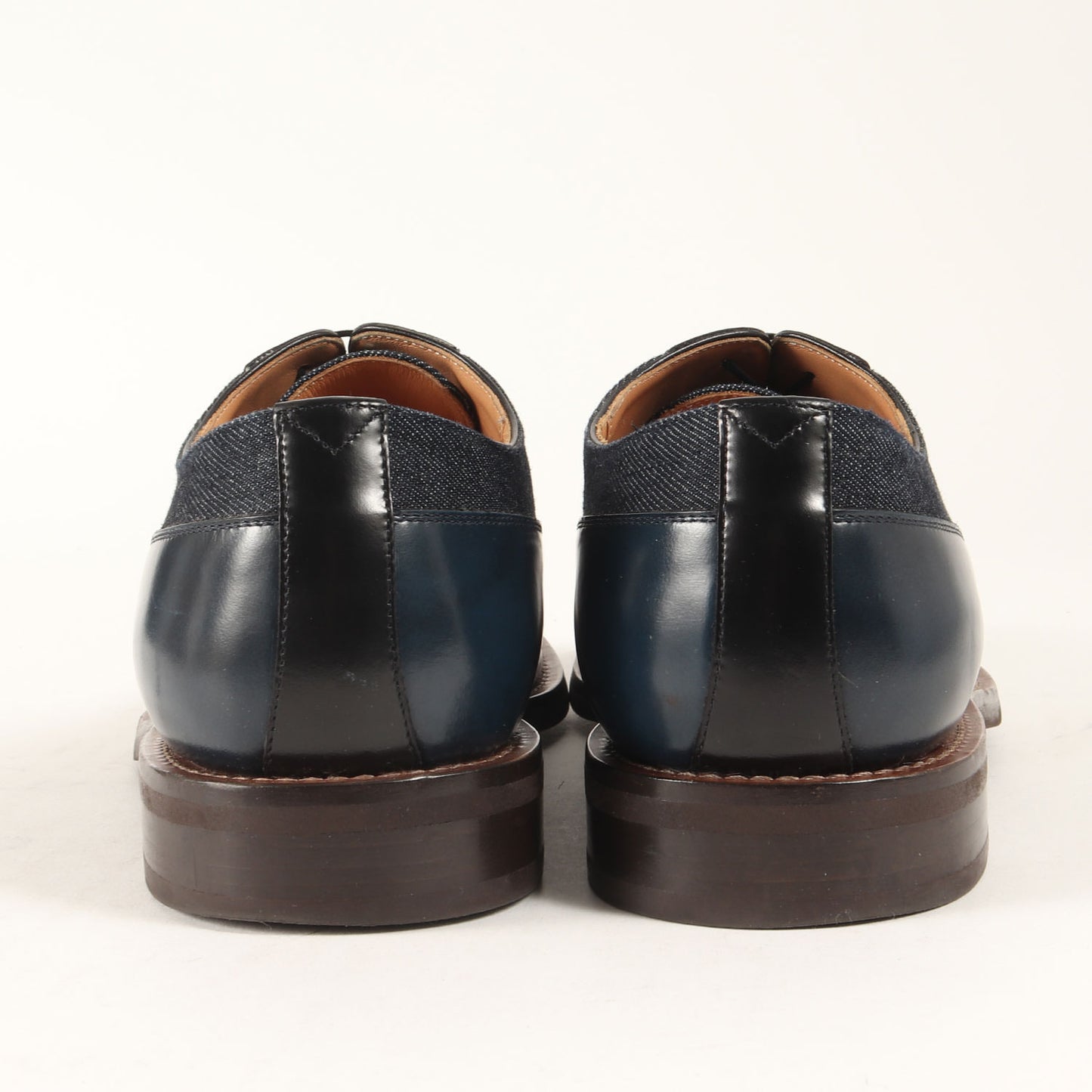 デニム 切替 レースアップ レザー ドレスシューズ