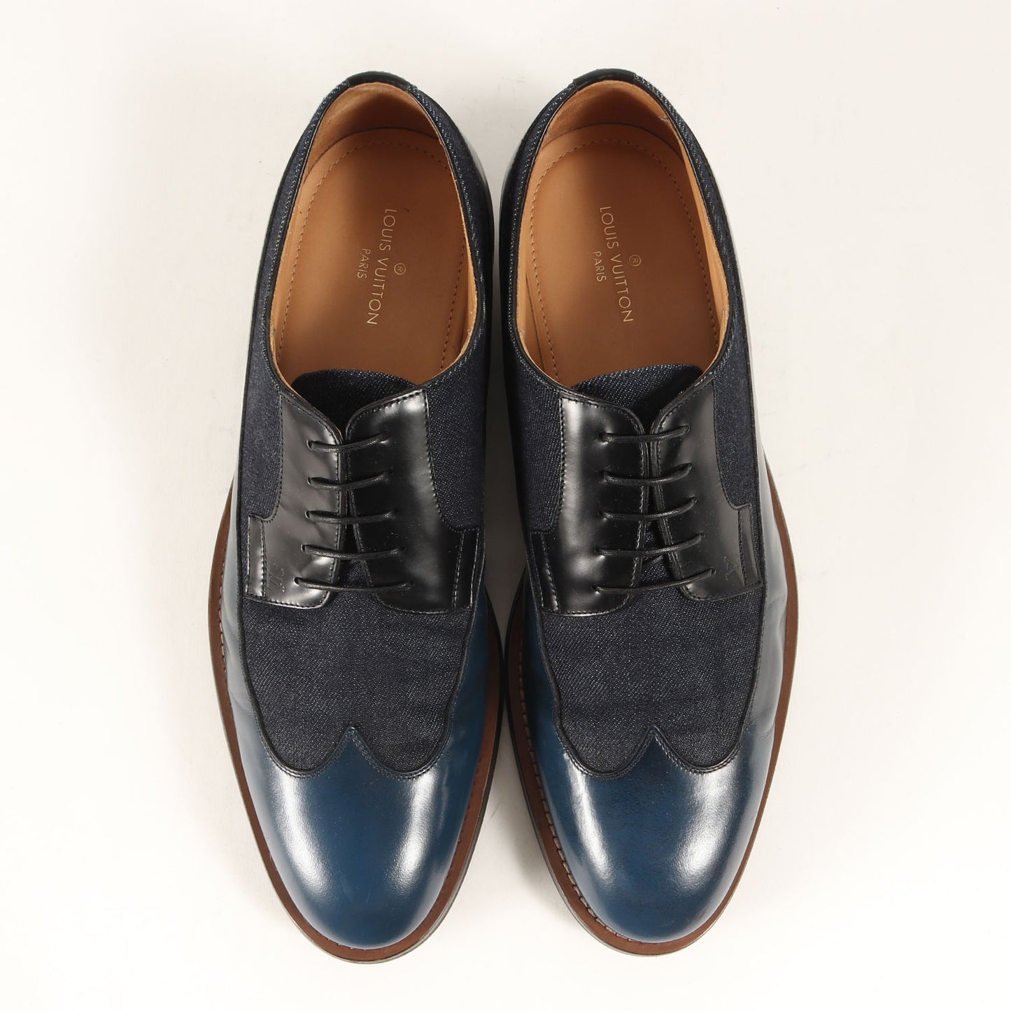 デニム 切替 レースアップ レザー ドレスシューズ