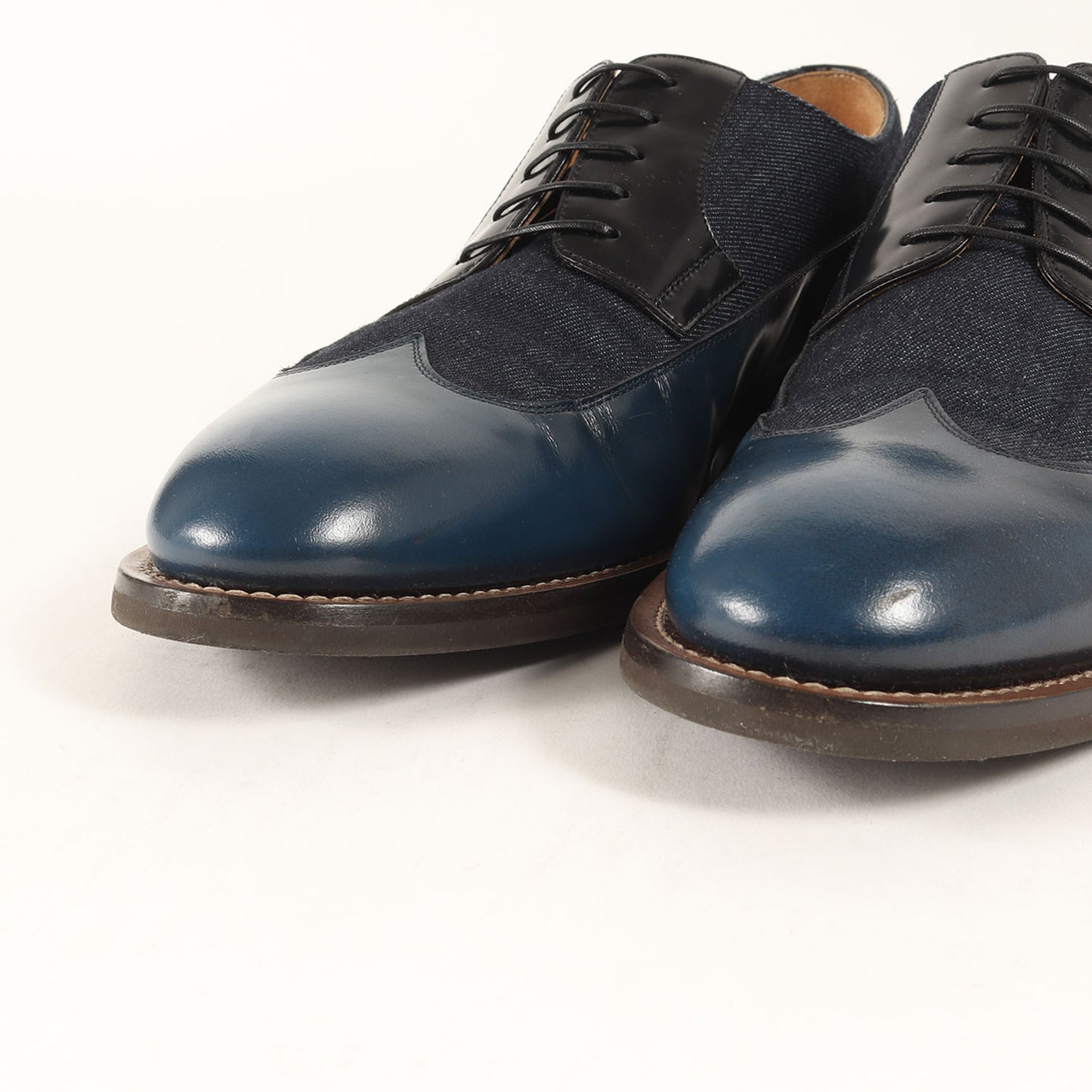 デニム 切替 レースアップ レザー ドレスシューズ