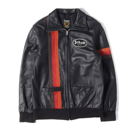 ラインパッチ パンチングレザー シングル ライダース ジャケット