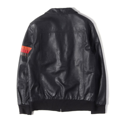 ラインパッチ パンチングレザー シングル ライダース ジャケット
