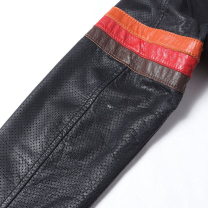 ラインパッチ パンチングレザー シングル ライダース ジャケット