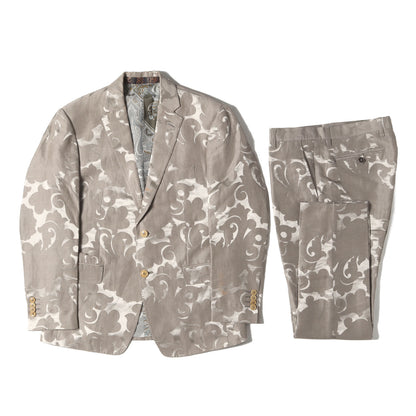 裏地 ペイズリー柄 リネン/シルク スーツ セットアップ / テーラードジャケット&スラックスパンツ