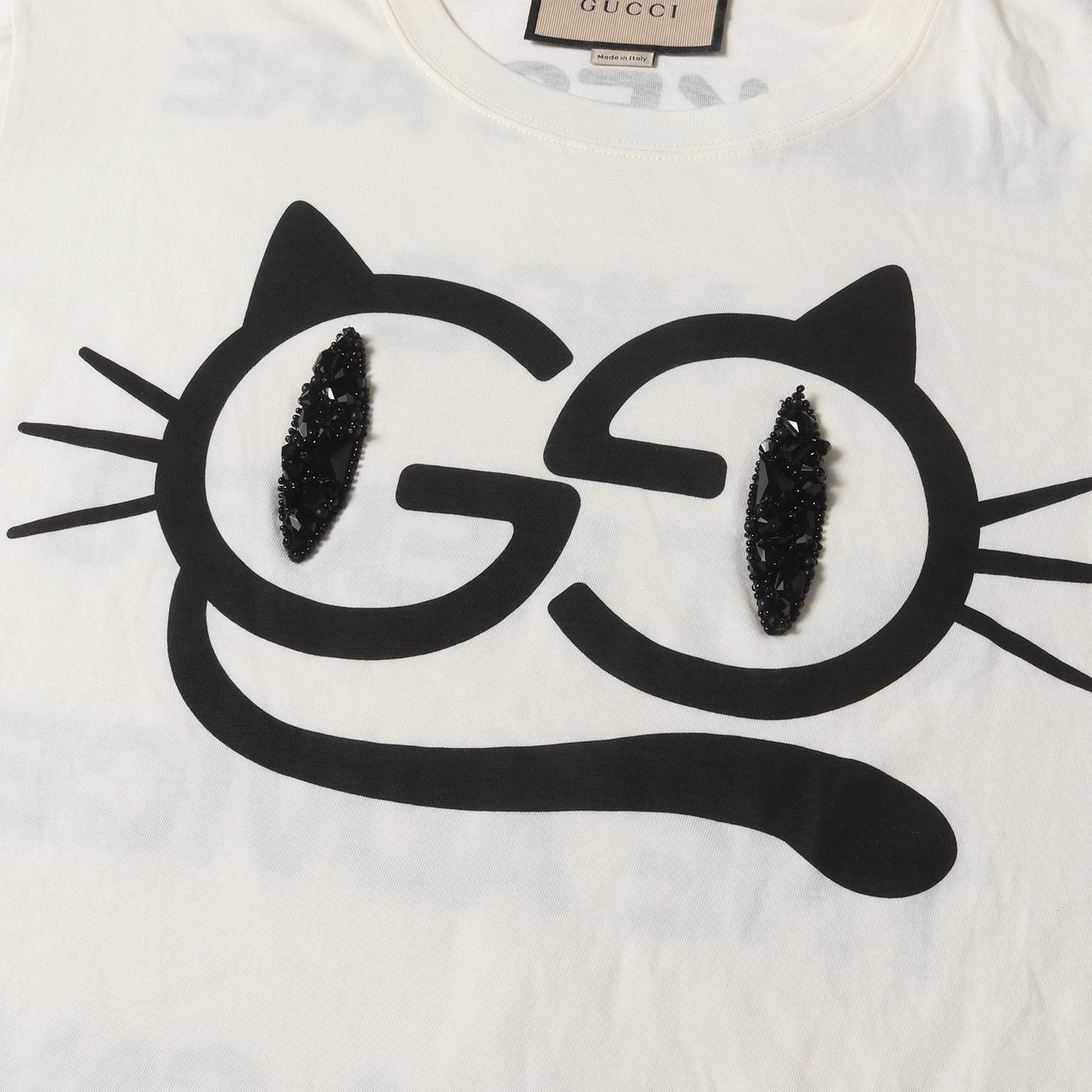 インターロッキング キャット ビジュー 装飾 Tシャツ (615044)