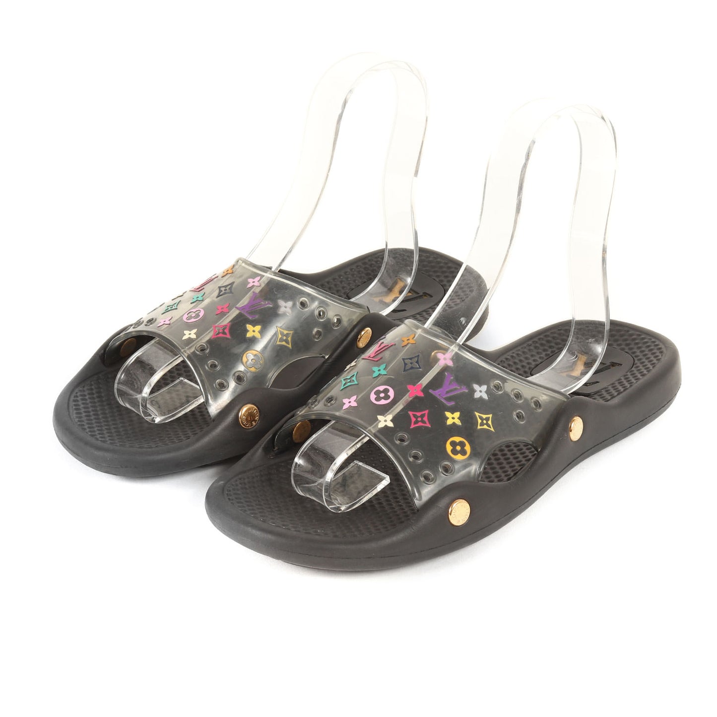 ゴールド金具 モノグラム マルチカラー ラバー ビーチサンダル