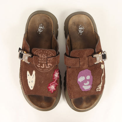 22SS ×Travis Scott / Cactus Jack スエードレザー パッチカスタム ラバー サンダル