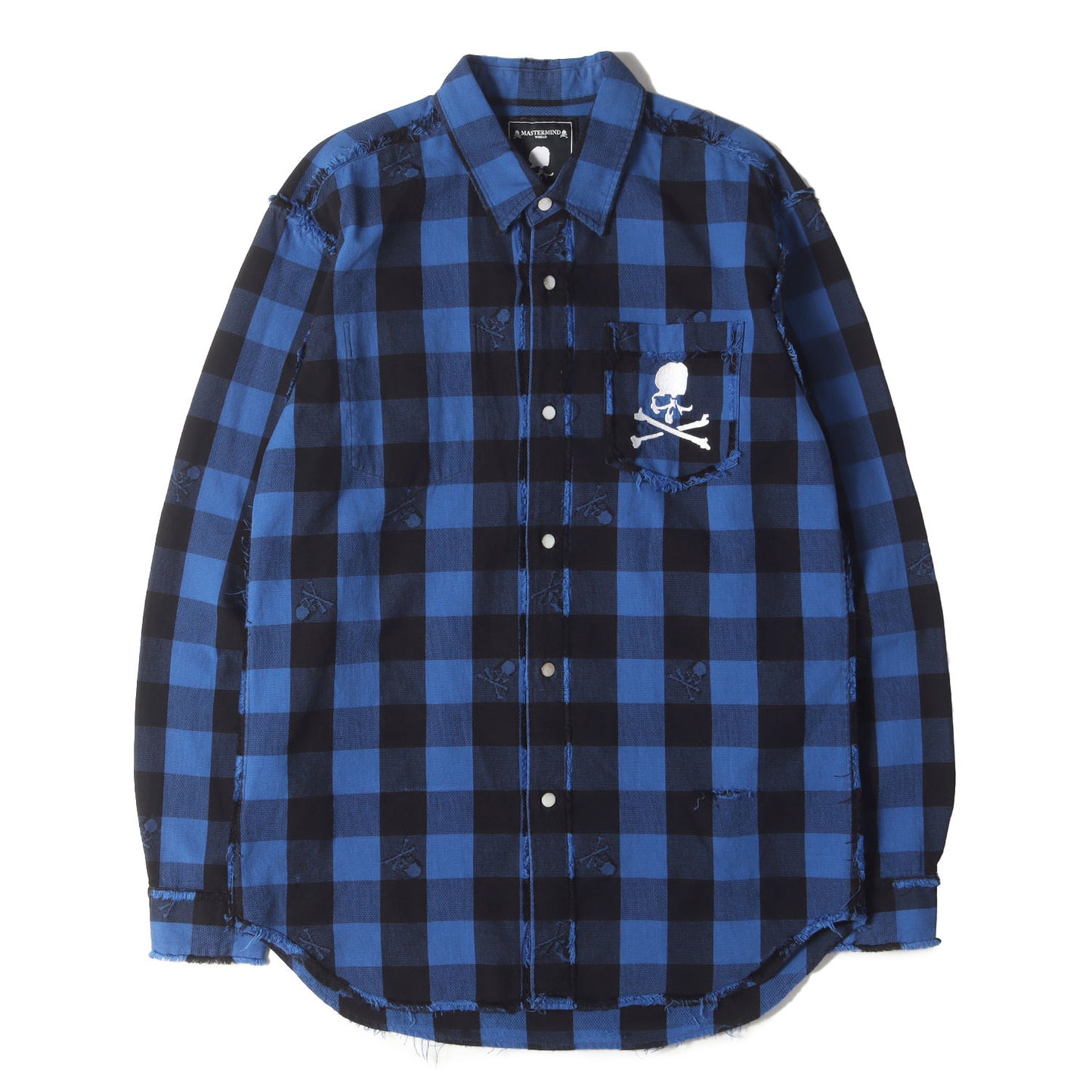 ダメージ加工 スカル刺繍 バッファローチェック リバーシブル コットン シャツ(MW18P02-SH010-006)