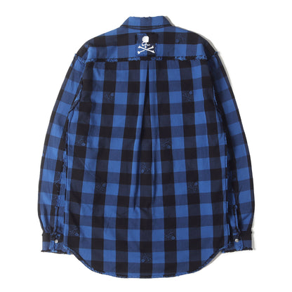ダメージ加工 スカル刺繍 バッファローチェック リバーシブル コットン シャツ(MW18P02-SH010-006)