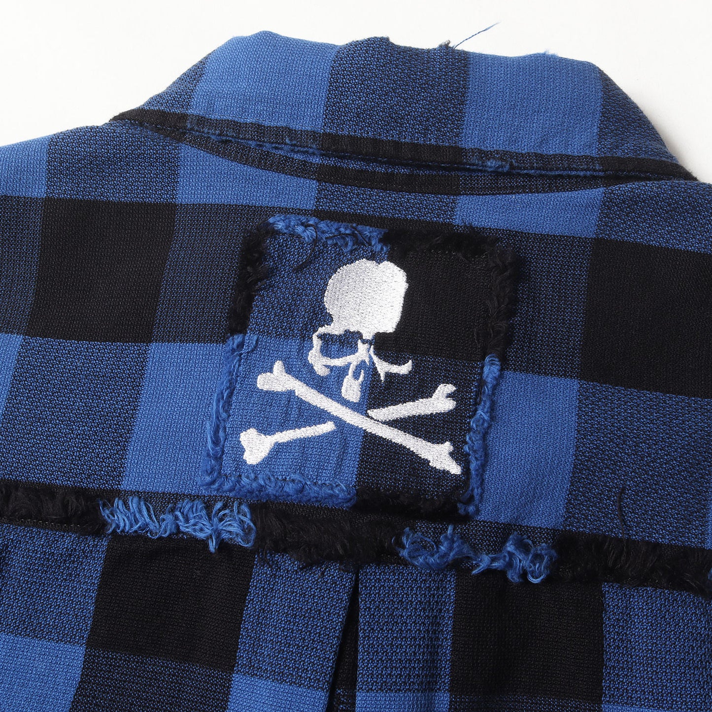 ダメージ加工 スカル刺繍 バッファローチェック リバーシブル コットン シャツ(MW18P02-SH010-006)