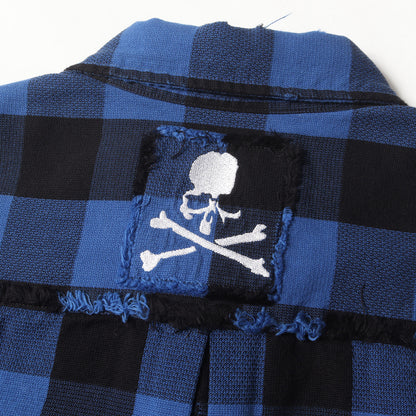 ダメージ加工 スカル刺繍 バッファローチェック リバーシブル コットン シャツ(MW18P02-SH010-006)