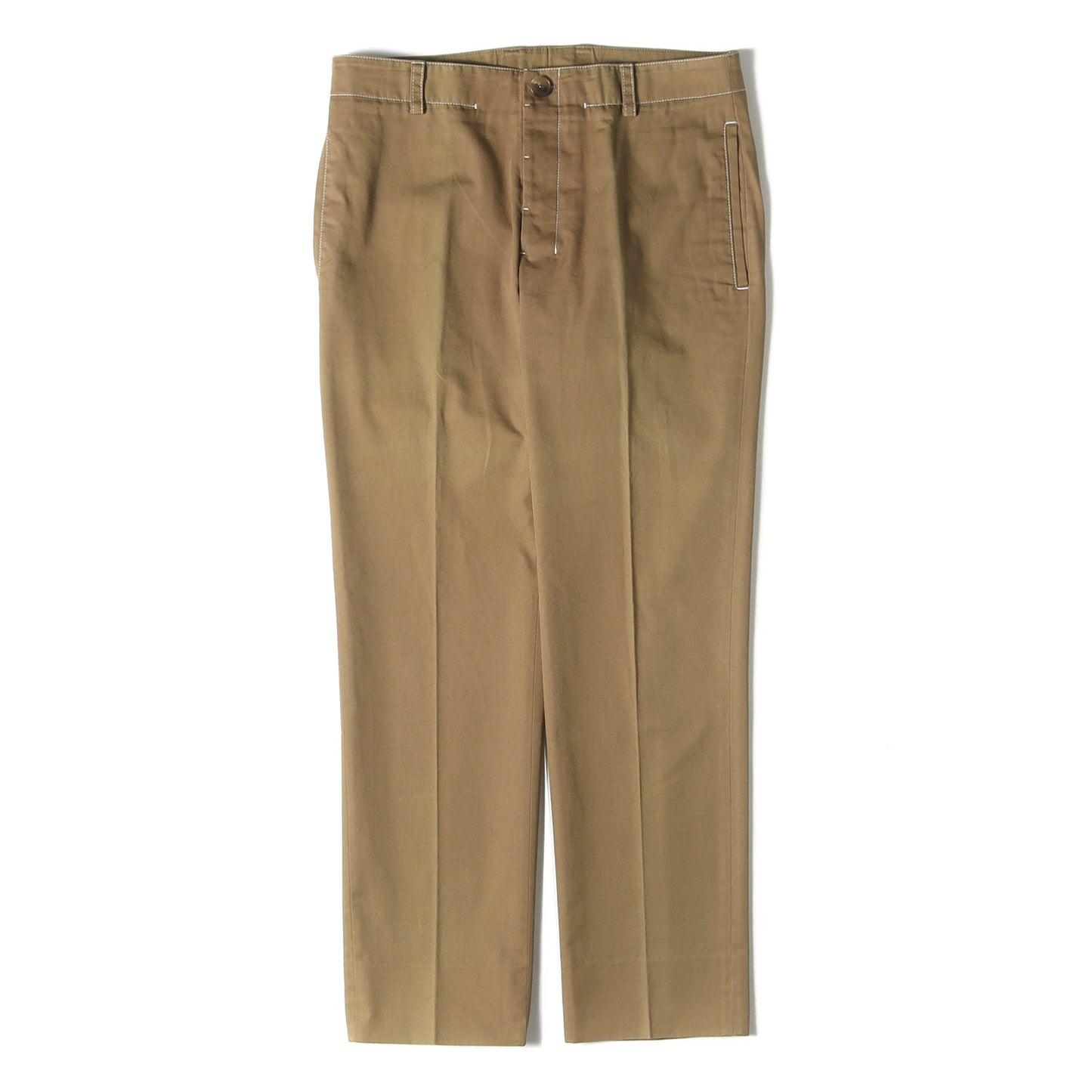 ホワイトステッチ ノンタック コットン スラックスパンツ