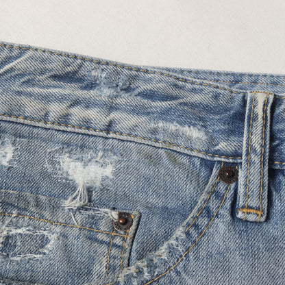 クラッシュリペア加工 テーパード デニムパンツ (LIGHT PIRANHA WASH SEXY TWIST) S71LB0627 S30309