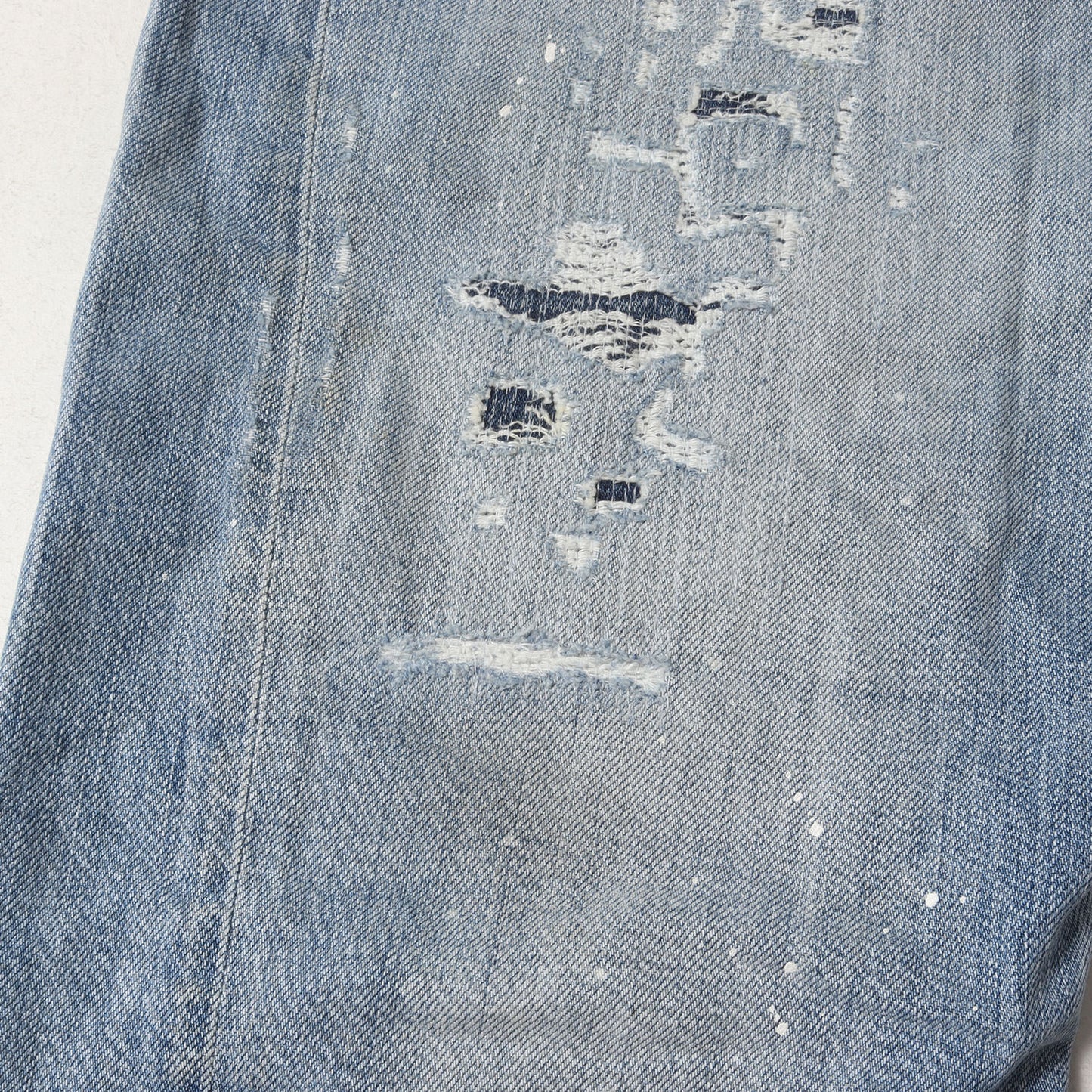 クラッシュリペア加工 テーパード デニムパンツ (LIGHT PIRANHA WASH SEXY TWIST) S71LB0627 S30309