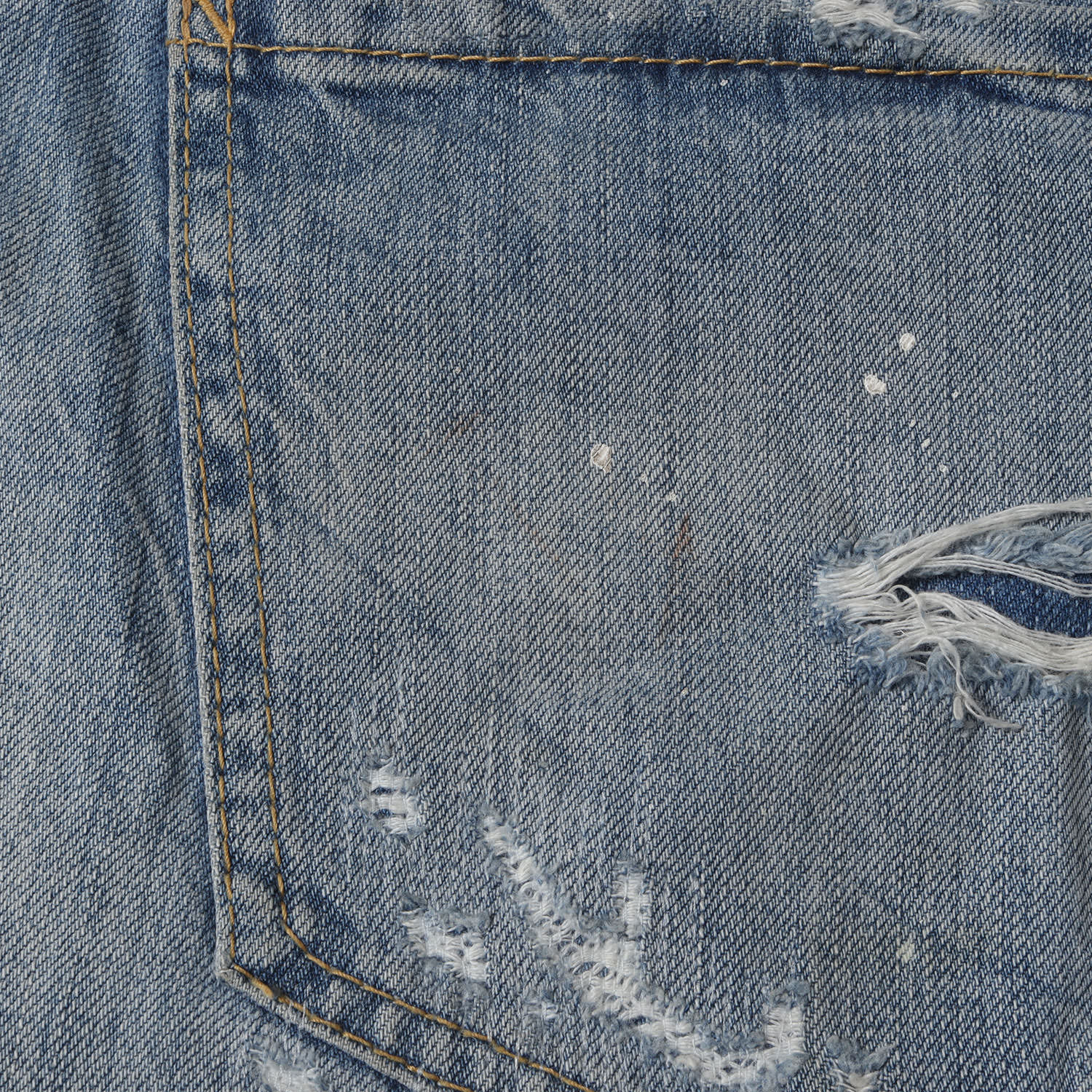 クラッシュリペア加工 テーパード デニムパンツ (LIGHT PIRANHA