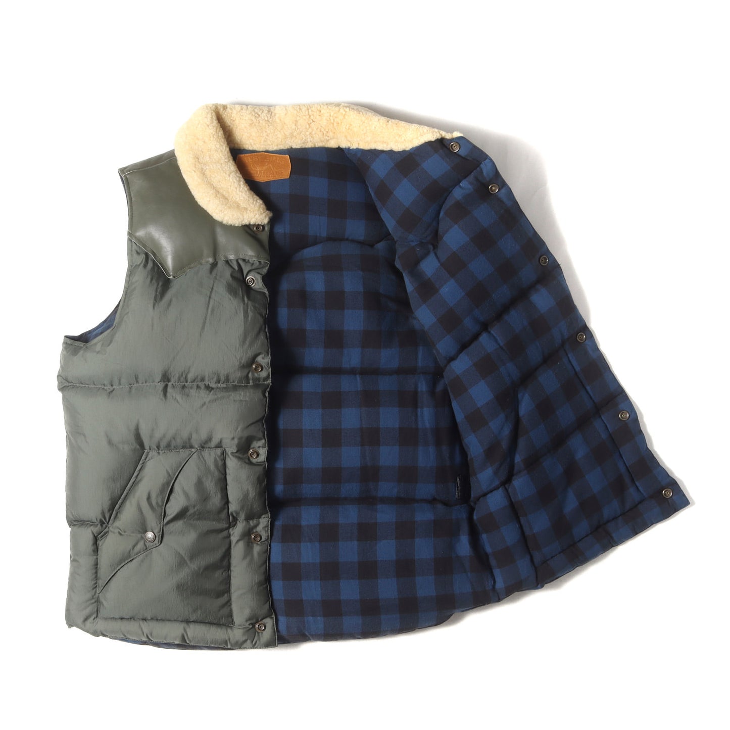 襟ムートン カウレザー ヨーク ナイロン ダウンベスト 0294AV03