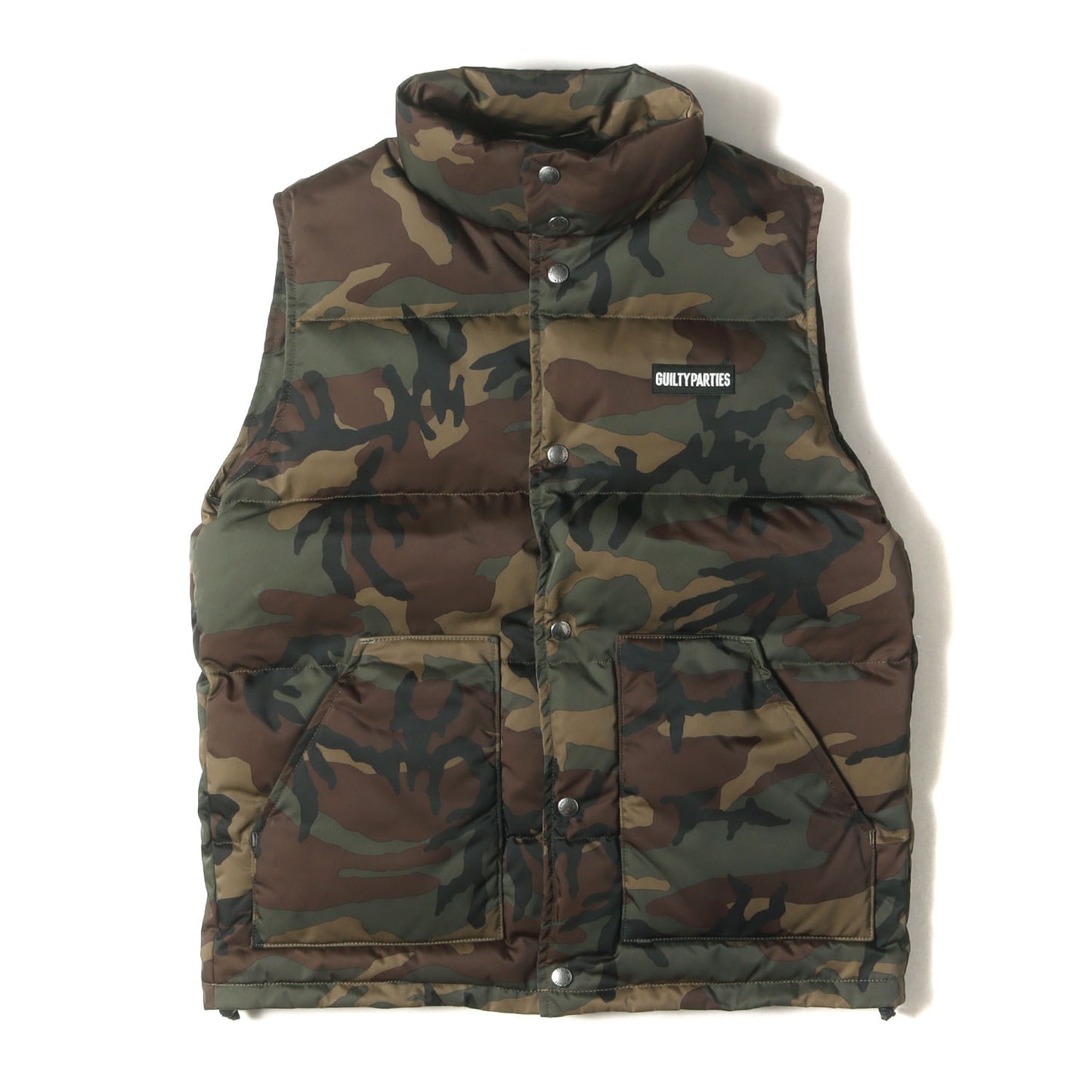 カモフラージュ柄 スナップボタン ダウンベスト