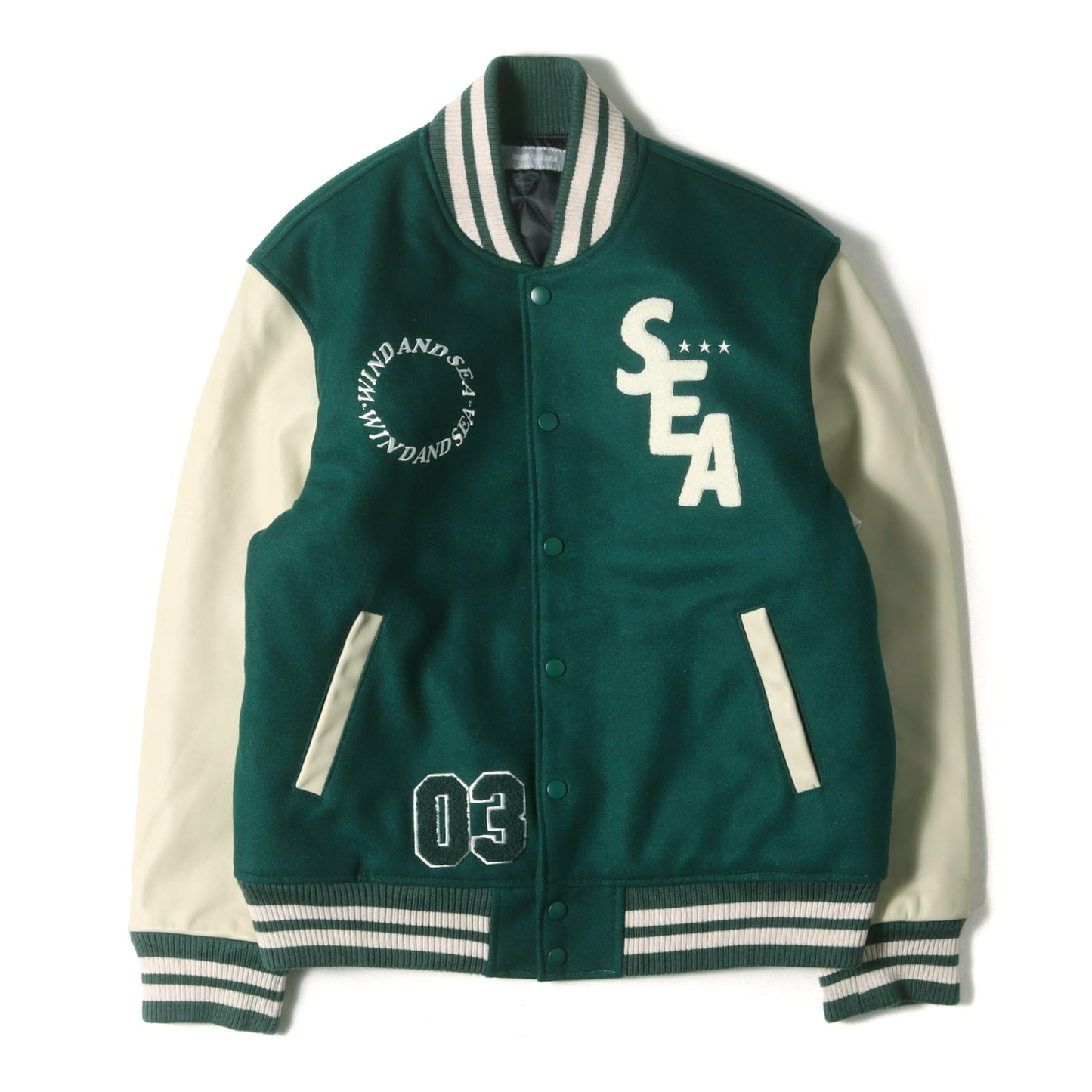 3周年記念 サガラワッペン 袖レザー メルトンウール スタジャン (BEYOUTH Varsity Jacket)
