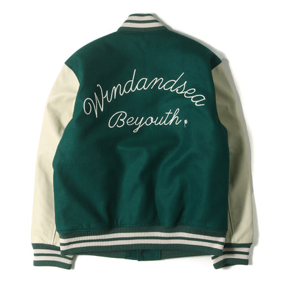 3周年記念 サガラワッペン 袖レザー メルトンウール スタジャン (BEYOUTH Varsity Jacket)