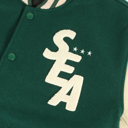 3周年記念 サガラワッペン 袖レザー メルトンウール スタジャン (BEYOUTH Varsity Jacket)