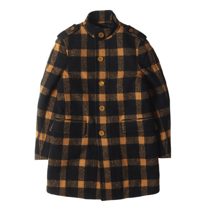 スタンドカラー チェック メルトンウール ボタン コート Burberry Prorsum