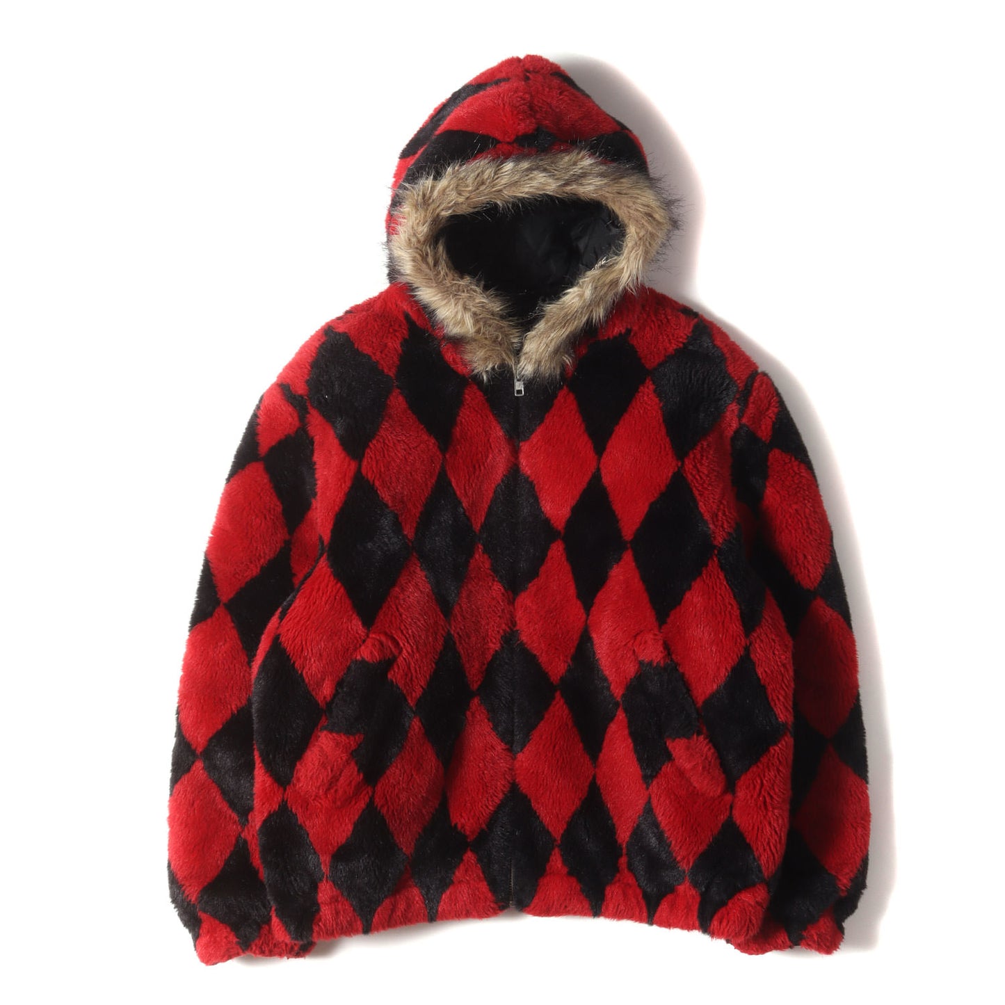 18AW ダイヤモンドパターン フェイクファー フルジップ フーデッド ジャケット (Diamond Faux Fur Jacket)