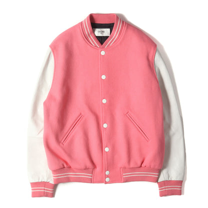 22SS ロゴパッチ 袖レザー メルトンウール スタジャン (Flamingo Tensions Teddy Jacket)