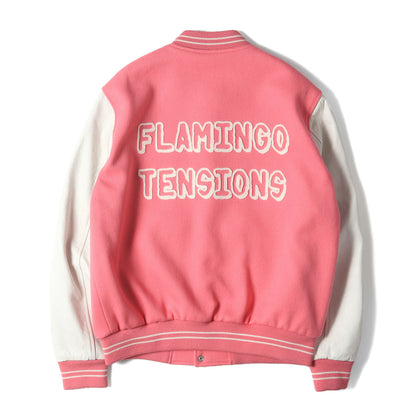 22SS ロゴパッチ 袖レザー メルトンウール スタジャン (Flamingo Tensions Teddy Jacket)