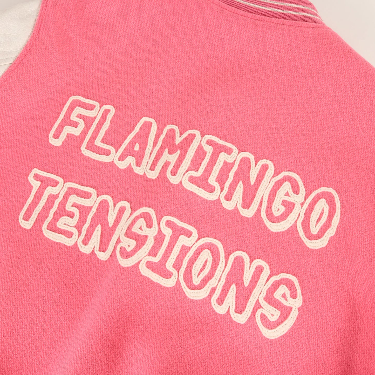 22SS ロゴパッチ 袖レザー メルトンウール スタジャン (Flamingo Tensions Teddy Jacket)