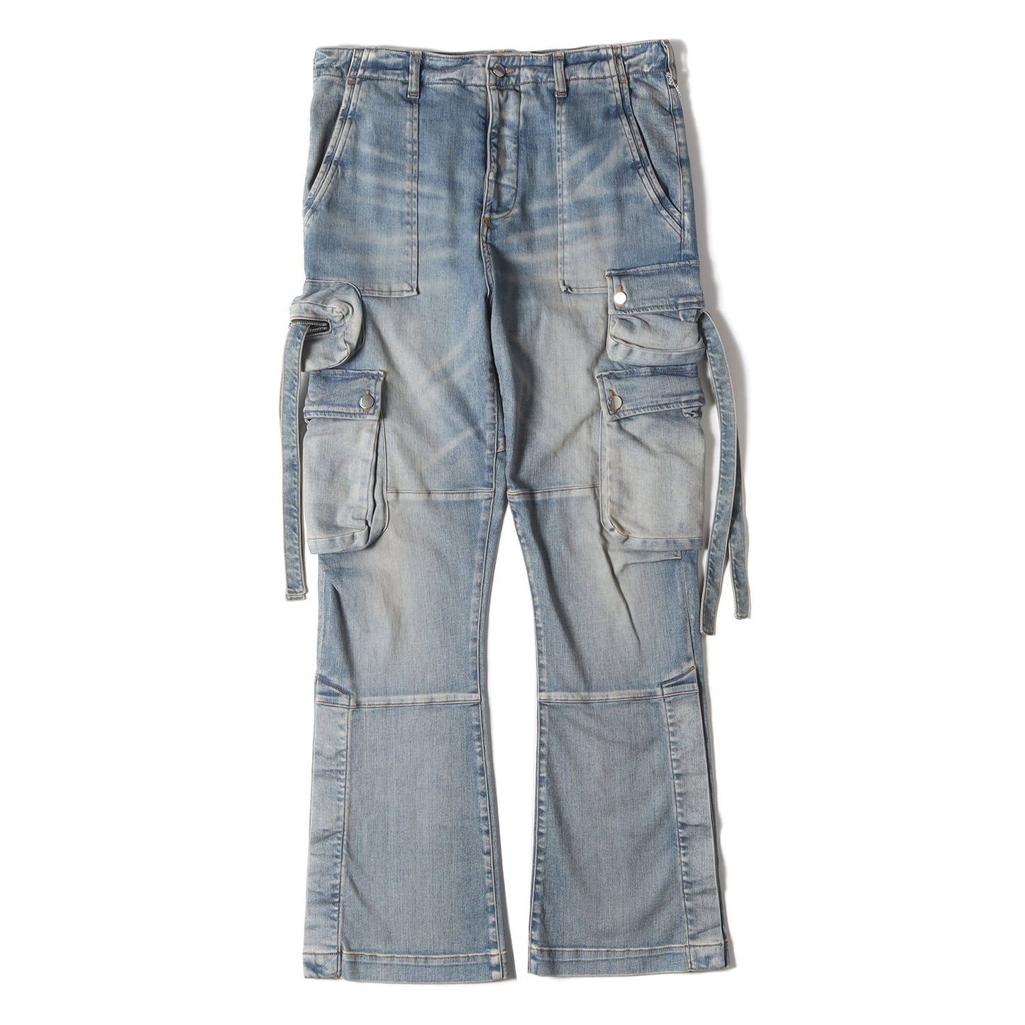 ヴィンテージ加工 カーゴポケット フレア ストレッチ デニム パンツ (CARGO FLARE JEAN)